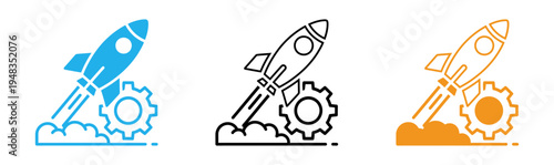 Rocket launch icons in blue black and orange
