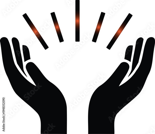 Hands releasing glowing orange lines upwards in a semicircle  symbolizing freedom and energy release