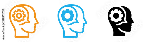 Three colored profile heads with gear inside