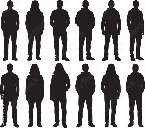 People standing full body silhouettes on transparent background set