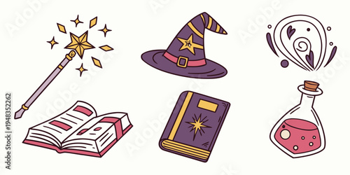 a collection of magical objects for fantasy and witchcraft Vector