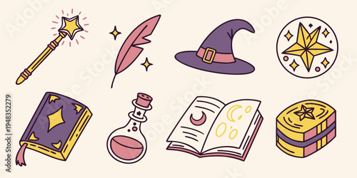 a collection of magical objects for fantasy and witchcraft Vector