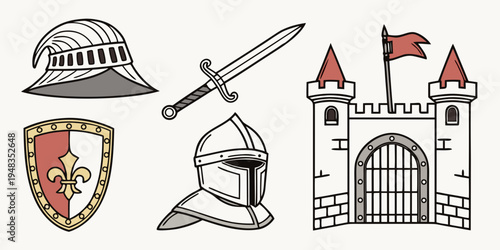 medieval castle and knight armor Vector
