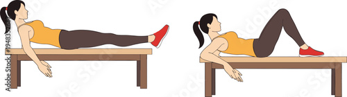 Woman doing bench dips exercise illustration with two workout positions isolated on light background vector fitness training guide design