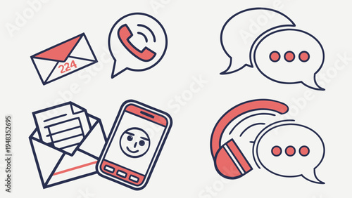 a set of communication icons including phone call, messaging, and email Vector
