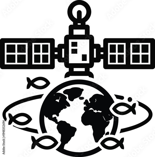 satellite orbiting earth with fish