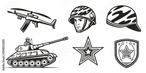 military symbols and equipment Vector