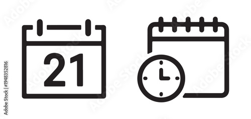 Minimalist Calendar and Time Schedule Vector Icons for Web and App Interface Design