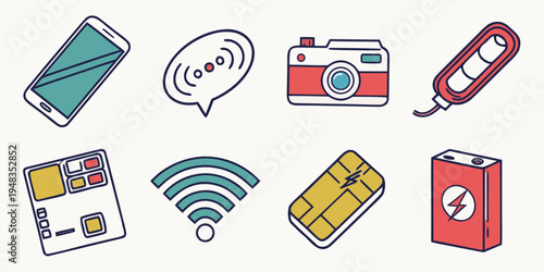 a collection of icons representing various electronic devices and symbols Vector