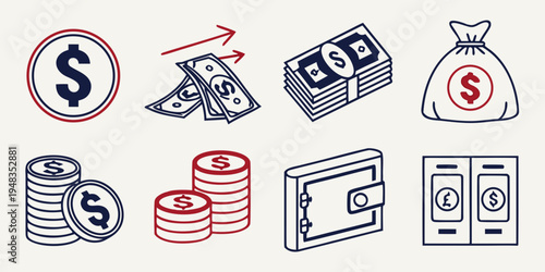 collection of various money and financial icons Vector