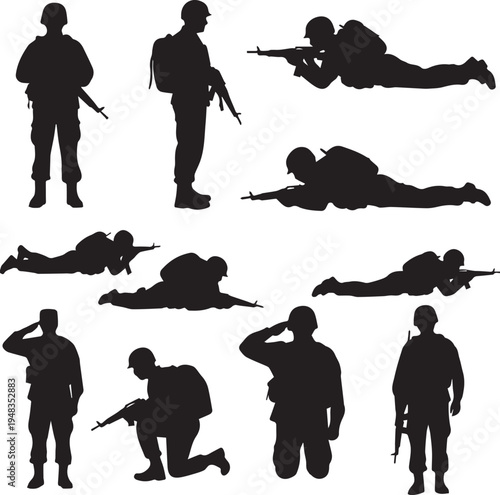 Soldier silhouettes in military poses