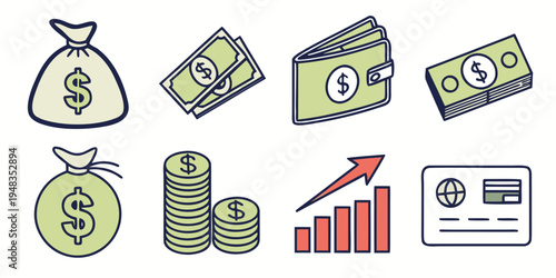 a collection of money and financial icons Vector