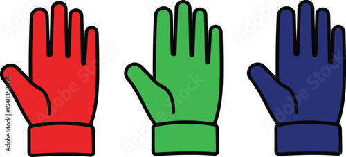 Colorful protective gloves set illustration with red green and blue rubber gloves isolated on light background simple flat safety equipment icon design