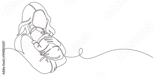 Mother and baby line art vector illustration, mothers day celebration background
