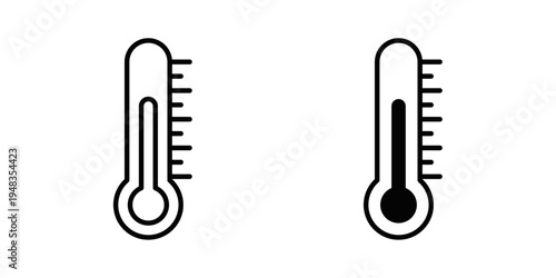 Thermometer icon designed in black stroke and fill styles, isolated on a white background. Ideal for temperature, medical, and health monitoring concepts.