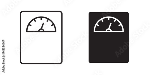 Weight scale icon designed in black stroke and fill styles, isolated on a white background. Ideal for fitness apps, health tracking dashboards, diet programs, and body weight monitoring concepts.