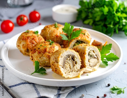 Appetizing chicken rolls with creamy filling