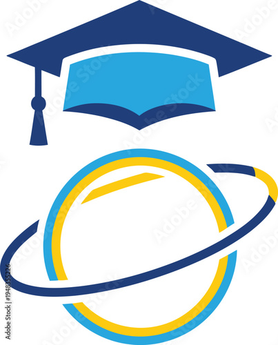 Graduation cap and orbit globe symbol for global study programs