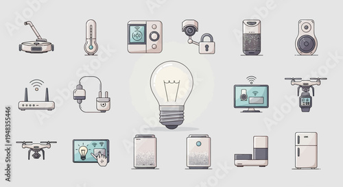 A collection of smart home devices and their associated icons