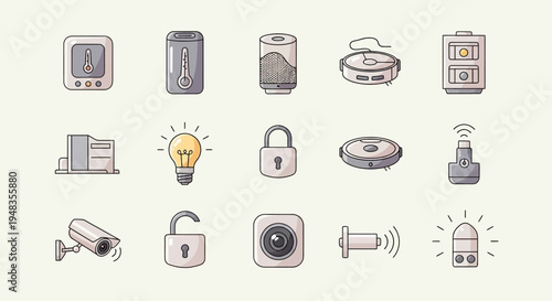 Smart home devices thermoters, speaker, robot, lock, camera, bulb, hub, sensor