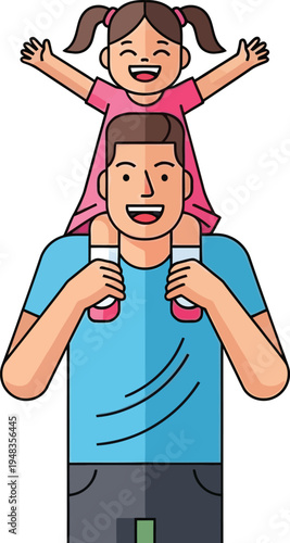 Father carries joyful child on shoulders experiencing playful outdoor.