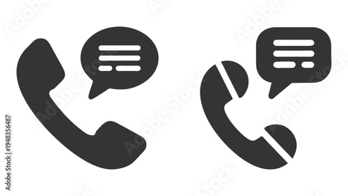 Black phone icons with speech bubbles for communication and conversation exchange
