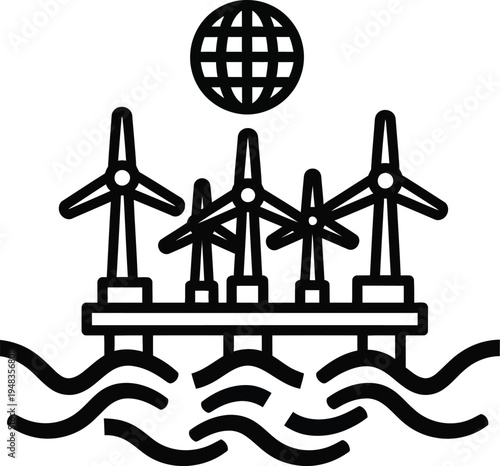 offshore wind farm and globe on water