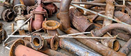 A panoramic photo of old valves and pipes