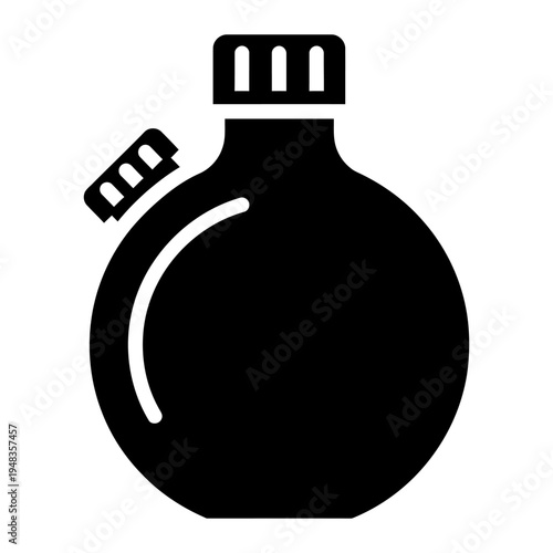 Black silhouette icon of a round water canteen or flask for outdoor adventure, camping, and hydration concepts
