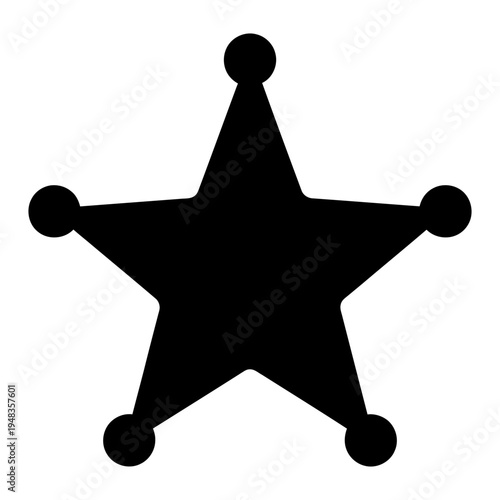 Minimalist black sheriff star badge silhouette for law enforcement, security, and western themed graphic design