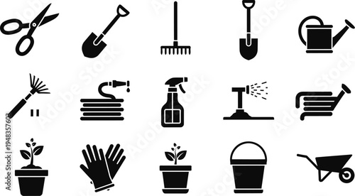 Gardening tools and supplies icons