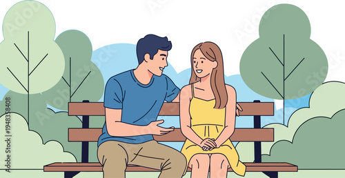 Young couple discusses something important while sitting together on a.