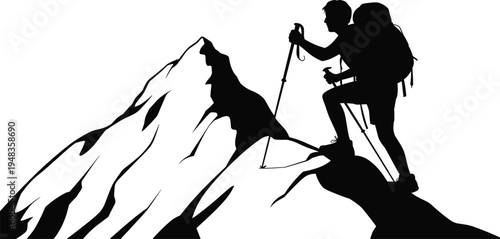 Hiker Conquering Mountain Peak Silhouette