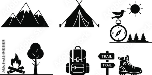 Camping and outdoor adventure icons