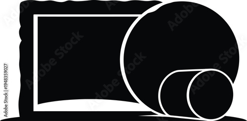 Black and white illustration of rolled up posters