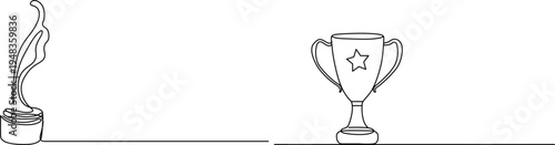 Minimalist continuous line drawing of a trophy and a flame award icon on a clean white background Vector