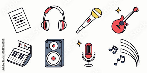 a collection of music and audio equipment icons Vector