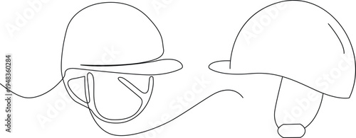 Minimalist continuous line art illustration showing two different styles of equestrian helmets Vector