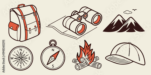 a set of camping and hiking icons Vector