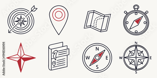 a set of navigation icons on a white background Vector