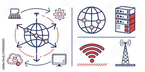a diagram showing various wireless communication systems and networks Vector