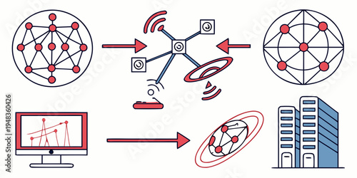 a diagram showing the process of data transfer between different network systems Vector