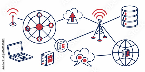 network infrastructure with wireless connections and data transfer Vector