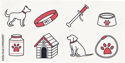 a collection of dog related items and accessories Vector