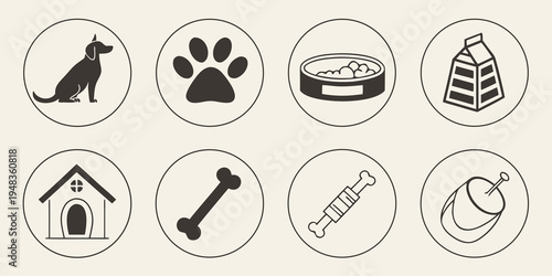 black dog icons with various symbols Vector