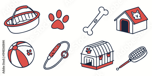 a collection of dog related items and toys Vector