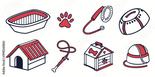 a collection of dog items and accessories Vector