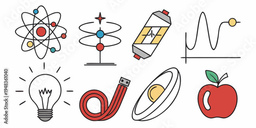 a collection of science and physics related icons Vector