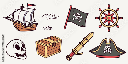 a set of pirate symbols and objects Vector
