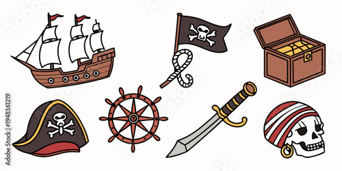 a collection of pirate symbols and objects Vector